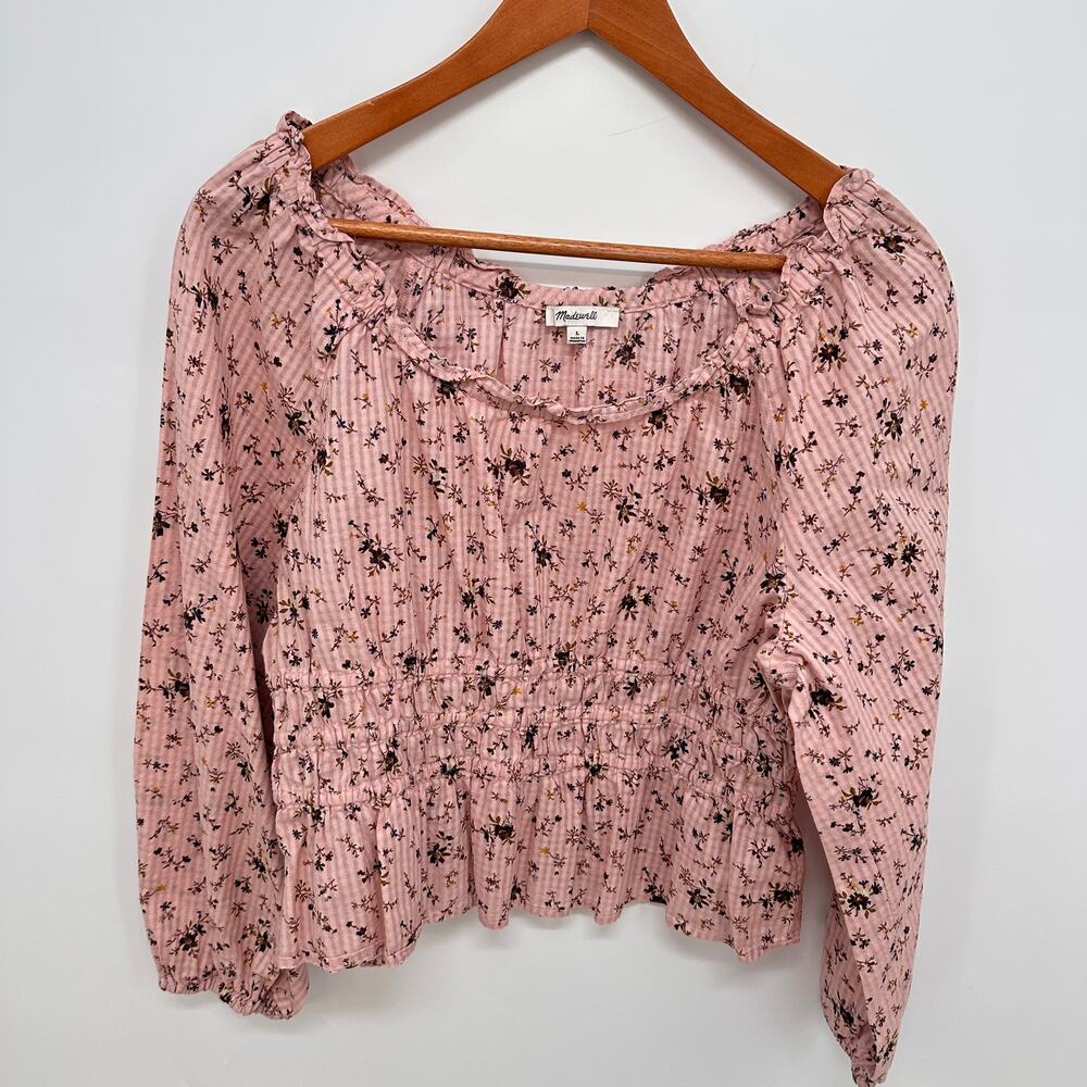 Madewell Sophia Long Sleeve Blouse Top in Pink Bouquet Floral NE183 // L - Picture 4 of 13